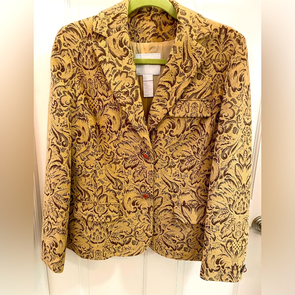 Votre Nom Golden/Brown Jacquard Floral Fall Tapesty Blazer/jacket Size 8 $25
